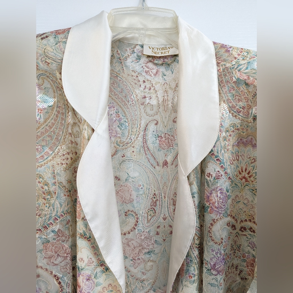 Vintage Gold Label Victoria’s Secret Kimono Paisley Maxi Robe Satin Edge